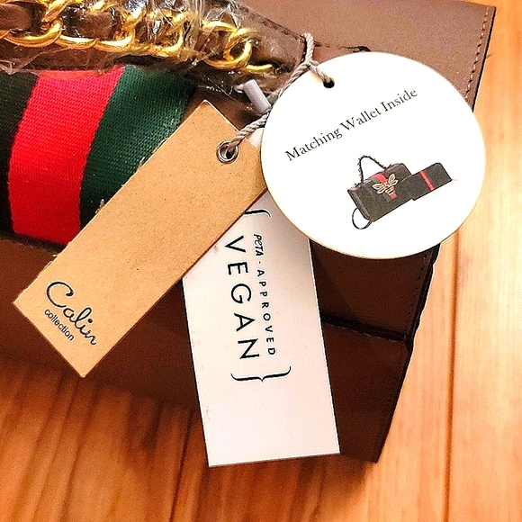 Women's Calin Bee Accent Box Satchel Handbag Purse with Matching Wallet Brown - Picture 4 of 8